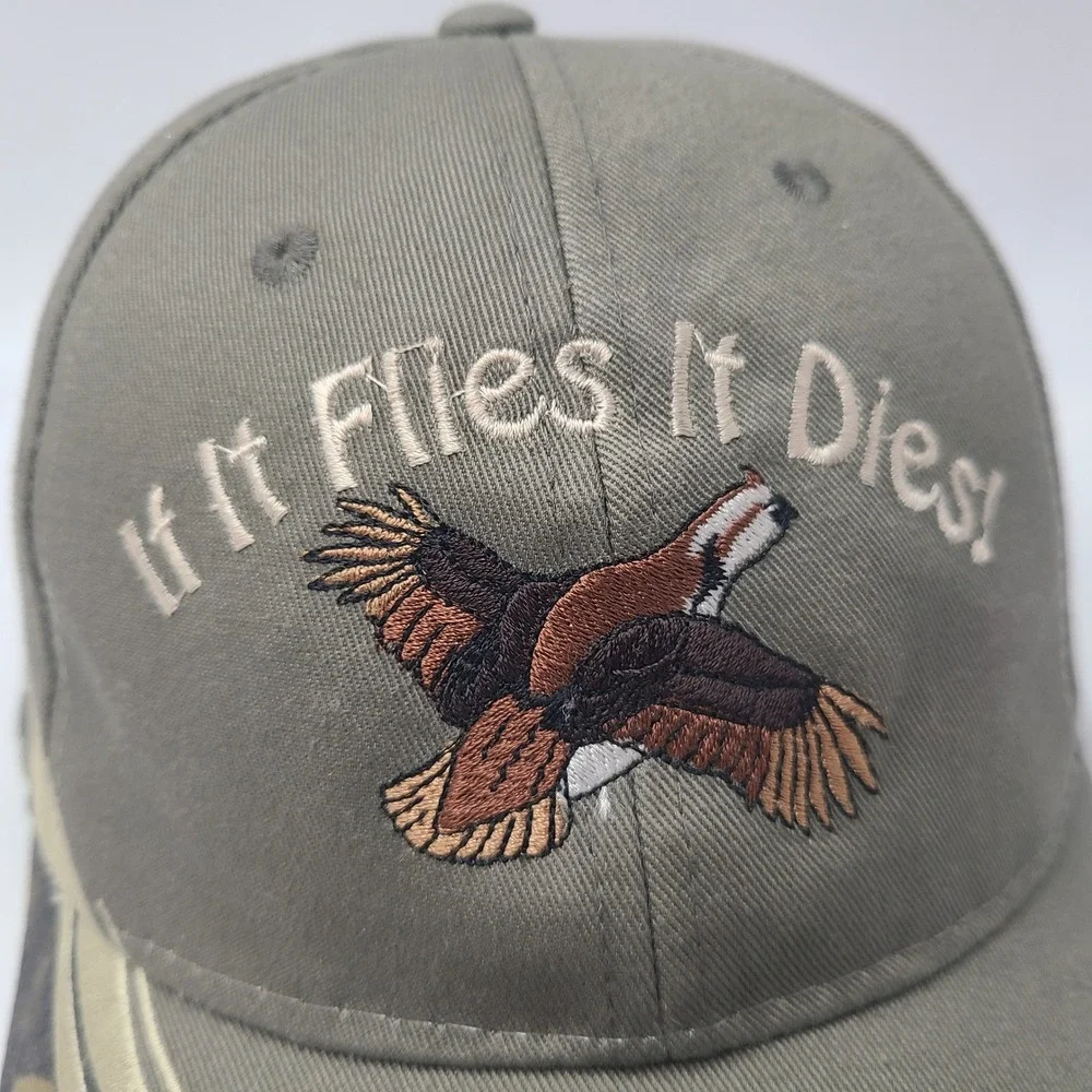 Vintage Pheasant‎ Hat Adjustable (Fits Small) Gray Camo If It Flies It Dies Hunt